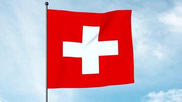 3D Illustration of The flag of Switzerland displays a white cross in the centre of a square red field. The white cross is known as the Swiss cross. photo