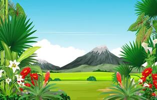 beautiful nature with tropical plant and mountain background vector