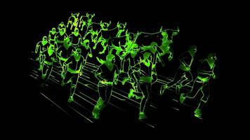 Neon frame effect Running of the Bulls, an iconic event held annually in Pamplona, Spain, glow, black background. video