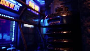Close Up of Metal Object With Neon Lights Background video