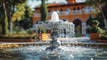 Fountain with luxury house background. photo