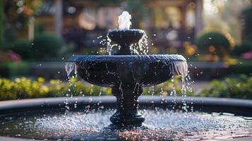 Fountain with luxury house background. photo