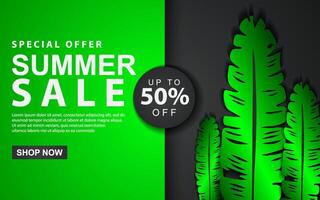 Summer Sale Banner with tropical leaves. illustration EPS 10. vector
