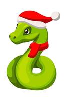 Cute green snake wearing Santa hat vector