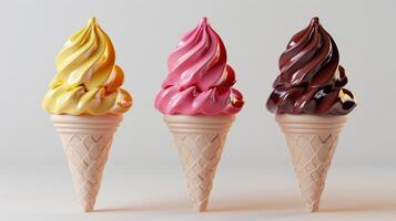 Set of cartoon ice cream waffle cones illustration in 3d style. photo