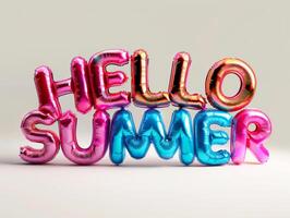 Inflated Hello Summer balloon words on white background photo