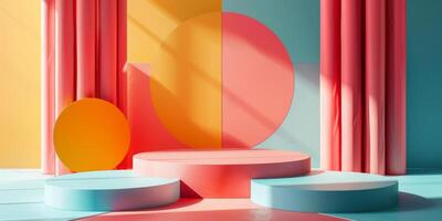 3d background with realistic product display podium scene with geometric shapes in minimalist style photo