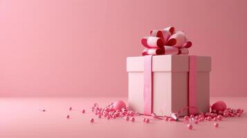3d pastel Gift box on a pink background with copy space. Happy birthday greeting card, Christmas sale banner, New Year. Valentines Day photo