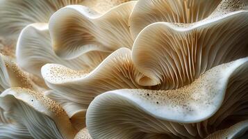 Macro Oyster mushroom background. Mycelium structure. Organic natural texture photo