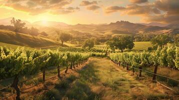 A vineyard bathed in sunlight in a stunning natural setting photo