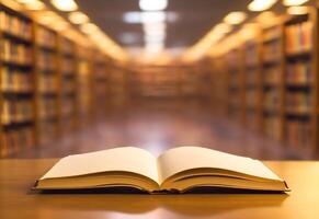an open book in a library photo