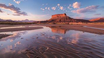 An broad view of a peaceful nature setting at dusk. photo
