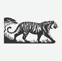 Majestic Tiger Silhouette with Intricate White Line Patterns, Perfect Art for Creative Projects vector