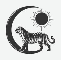 Majestic Tiger Silhouette with Intricate White Line Patterns, Perfect Art for Creative Projects vector