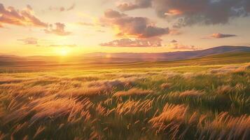 peaceful field with flowing wild grasses photo