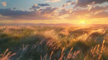 peaceful field with flowing wild grasses photo