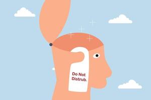 do not disturb in thinking, When you think of a business solution, human head is open with label Do not disturb. vector