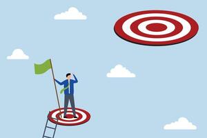 Challenge higher target, businessman climbing ladder, reaching goal and looking for next higher rung. vector