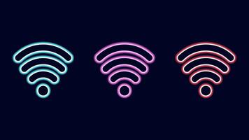 WiFi symbols neon effect dark background. Waves Wi Fi signal icon. Internet connection modern technology. Pink blue and red. Design web page billboard banner. illustration. vector