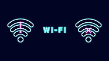 WiFi symbols neon effect dark background. Waves Wi Fi signal icon. Internet connection modern technology. Design web page billboard banner. illustration. vector