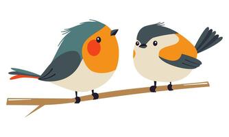 Cute flat illustration on white background. Two cute birds sitting on a branch vector