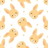 Seamless pattern. Cute faces of rabbits on white background vector