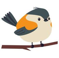 A cute little bird sitting on a branch. Flat illustration on white background vector