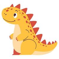 Cute green dinosaur in simple child style on white background, flat illustration vector