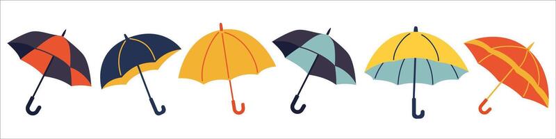 Collection of illustrations of umbrellas on a white background vector