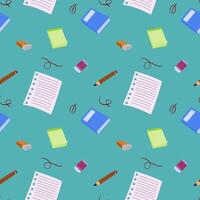 Cartoon style stationery seamless pattern for printing or fabric. Children theme pattern vector