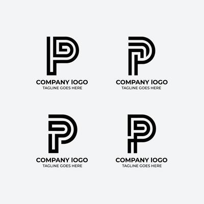 P logo set flat design template collection