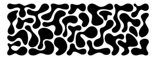 Set of irregular blobs. Black random liquid organic shapes. Wavy deform spots, fluid circle or simple amoeba blob. Abstract forms isolated on white background. Asymmetric blotches, amorphous elements. vector