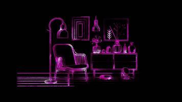 Neon frame effect elements of Scandinavian design, glow, black background. video