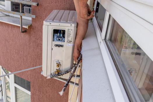 air conditioning piping for cooling systems Lviv Ukraine 08.04.2024 photo