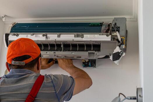 Installing an air conditioner in an apartment office Lviv Ukraine 08.04.2024 photo