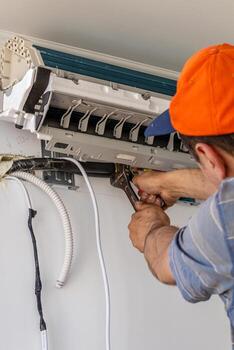 Installing an air conditioner in an apartment office Lviv Ukraine 08.04.2024 photo