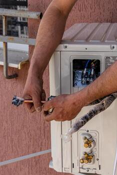 Installing an air conditioner in an apartment office Lviv Ukraine 08.04.2024 photo
