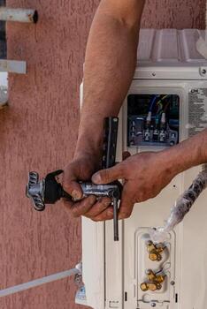 Installing an air conditioner in an apartment office Lviv Ukraine 08.04.2024 photo