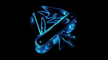 Neon frame effect Swiss Army knife , glow, black background. video