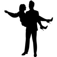 a man carries woman in his arm black color silhouette vector