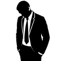 a business man standing with sad mode black color silhouette vector