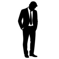 a business man standing with sad mode black color silhouette vector