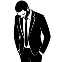 a business man standing with sad mode black color silhouette vector