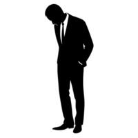 a business man standing with sad mode black color silhouette vector