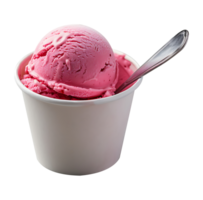 Raspberry Ripple ice cream scoop on blank empty paper cup png