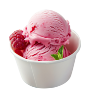 Raspberry Ripple ice cream scoop on blank empty paper cup png