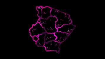 Neon frame effect Tanzania map, black background. video