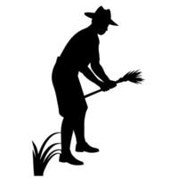 A Farmer Working on the field silhouette isolated white background vector