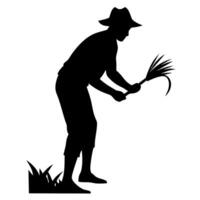 A Farmer Working on the field silhouette isolated white background vector