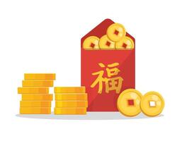Angpao. Chinese new year with red envelope and gold money vector